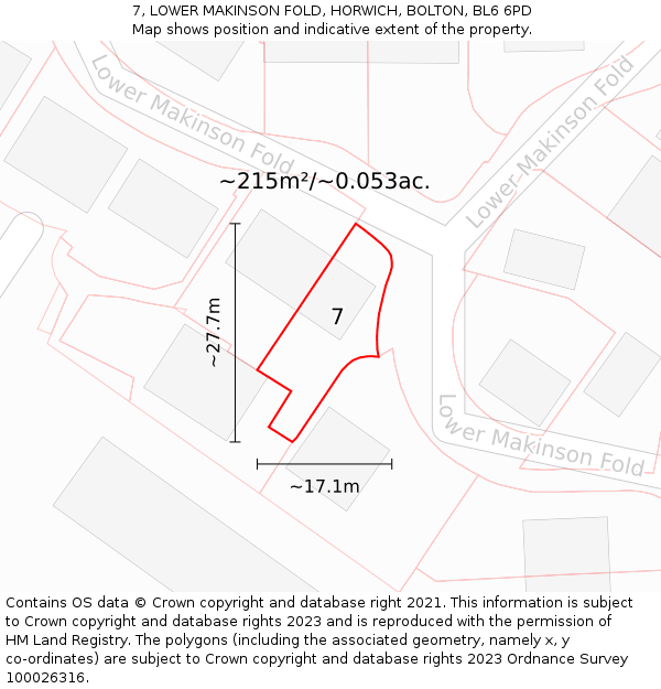 7, LOWER MAKINSON FOLD, HORWICH, BOLTON, BL6 6PD: Plot and title map