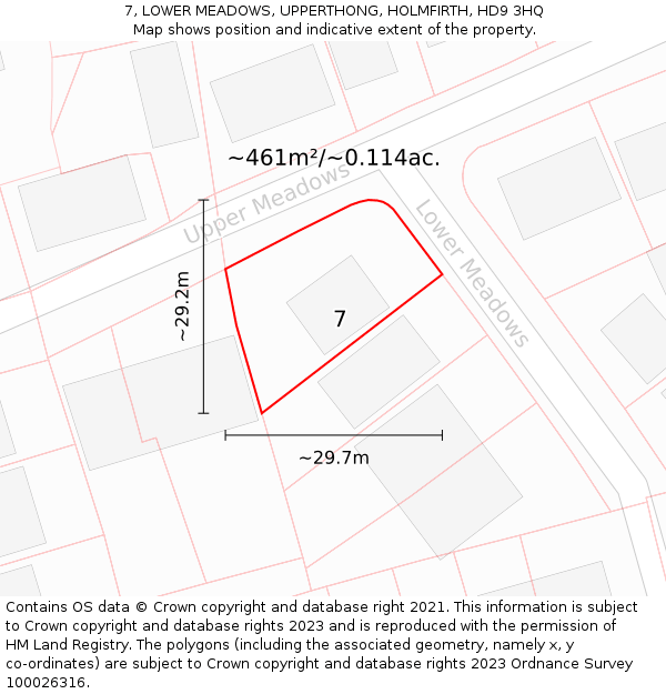 7, LOWER MEADOWS, UPPERTHONG, HOLMFIRTH, HD9 3HQ: Plot and title map