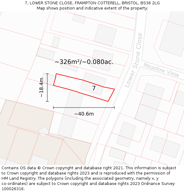 7, LOWER STONE CLOSE, FRAMPTON COTTERELL, BRISTOL, BS36 2LG: Plot and title map