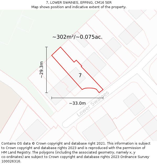 7, LOWER SWAINES, EPPING, CM16 5ER: Plot and title map