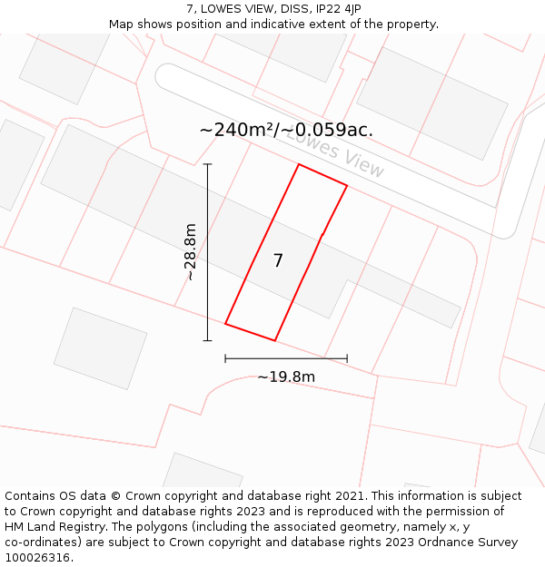 7, LOWES VIEW, DISS, IP22 4JP: Plot and title map
