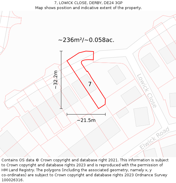 7, LOWICK CLOSE, DERBY, DE24 3GP: Plot and title map
