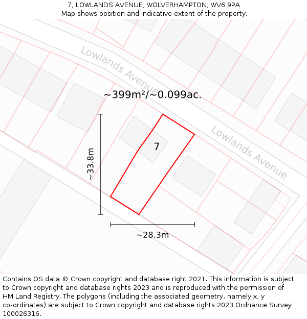 7, LOWLANDS AVENUE, WOLVERHAMPTON, WV6 9PA: Plot and title map