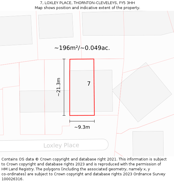 7, LOXLEY PLACE, THORNTON-CLEVELEYS, FY5 3HH: Plot and title map