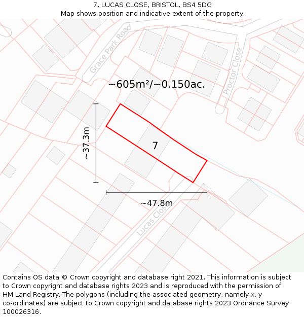 7, LUCAS CLOSE, BRISTOL, BS4 5DG: Plot and title map