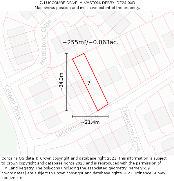 7, LUCCOMBE DRIVE, ALVASTON, DERBY, DE24 0XD: Plot and title map
