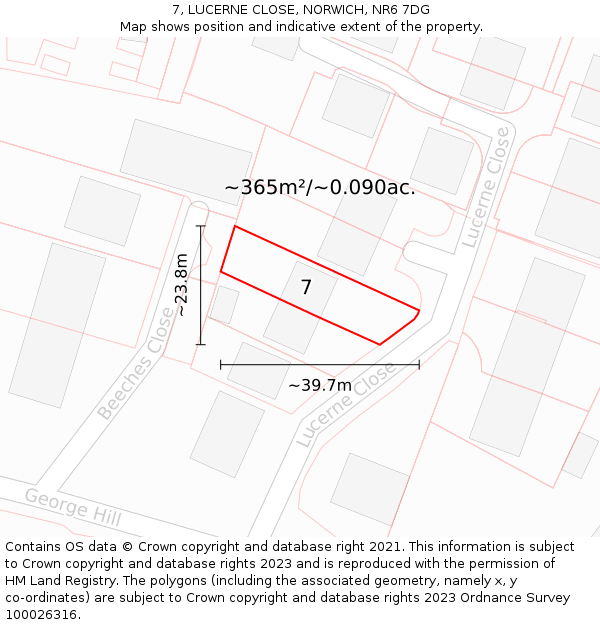 7, LUCERNE CLOSE, NORWICH, NR6 7DG: Plot and title map