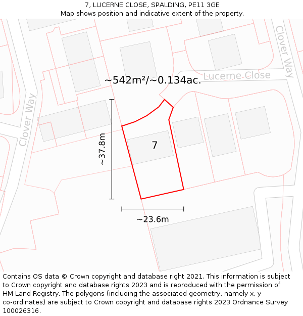 7, LUCERNE CLOSE, SPALDING, PE11 3GE: Plot and title map