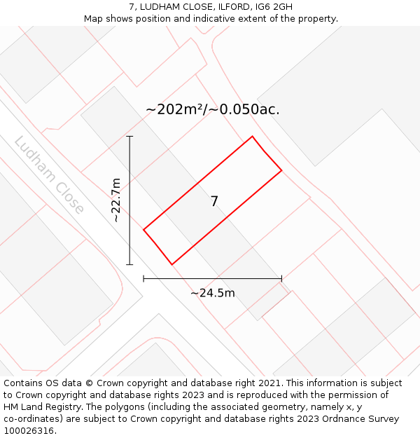 7, LUDHAM CLOSE, ILFORD, IG6 2GH: Plot and title map