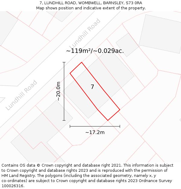 7, LUNDHILL ROAD, WOMBWELL, BARNSLEY, S73 0RA: Plot and title map