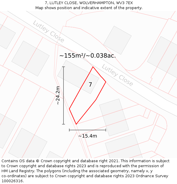 7, LUTLEY CLOSE, WOLVERHAMPTON, WV3 7EX: Plot and title map