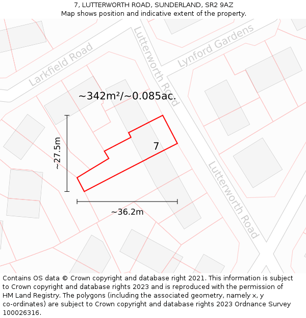 7, LUTTERWORTH ROAD, SUNDERLAND, SR2 9AZ: Plot and title map