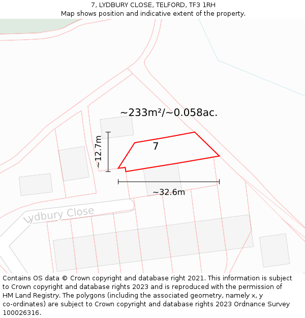 7, LYDBURY CLOSE, TELFORD, TF3 1RH: Plot and title map