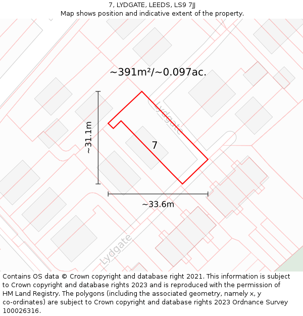7, LYDGATE, LEEDS, LS9 7JJ: Plot and title map