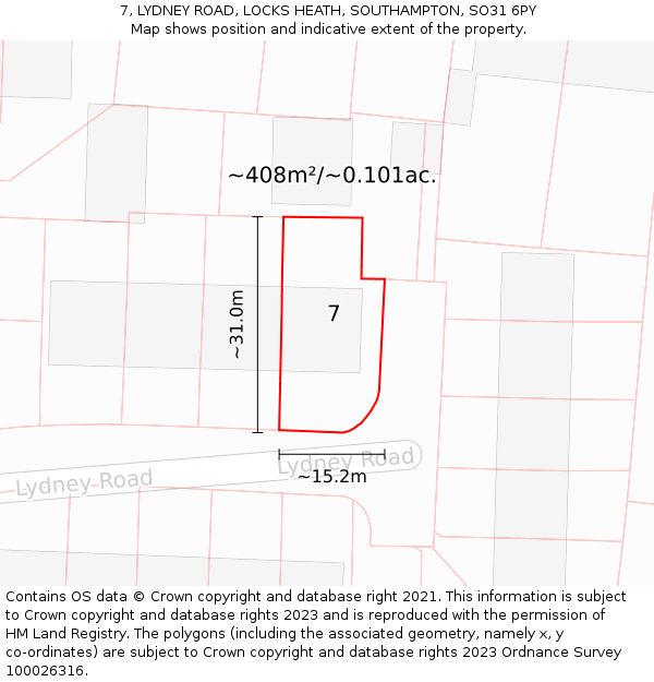 7, LYDNEY ROAD, LOCKS HEATH, SOUTHAMPTON, SO31 6PY: Plot and title map