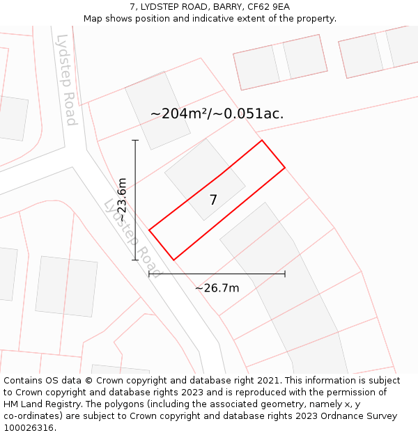 7, LYDSTEP ROAD, BARRY, CF62 9EA: Plot and title map