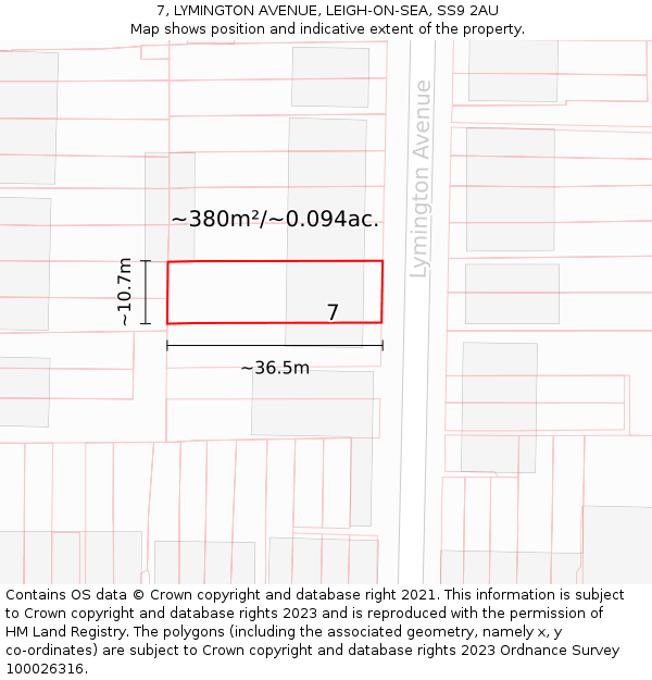 7, LYMINGTON AVENUE, LEIGH-ON-SEA, SS9 2AU: Plot and title map