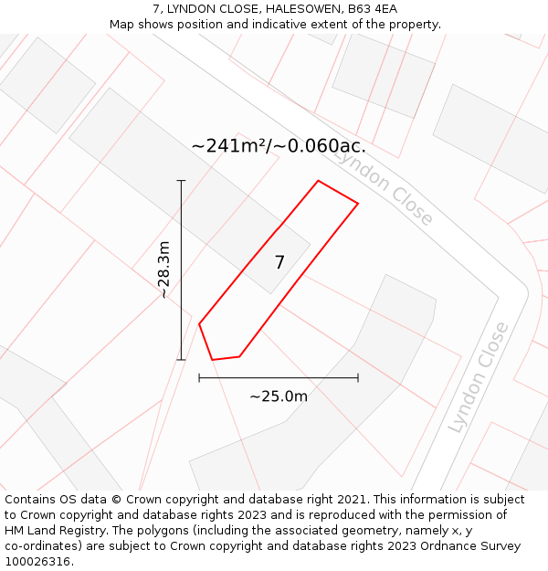 7, LYNDON CLOSE, HALESOWEN, B63 4EA: Plot and title map