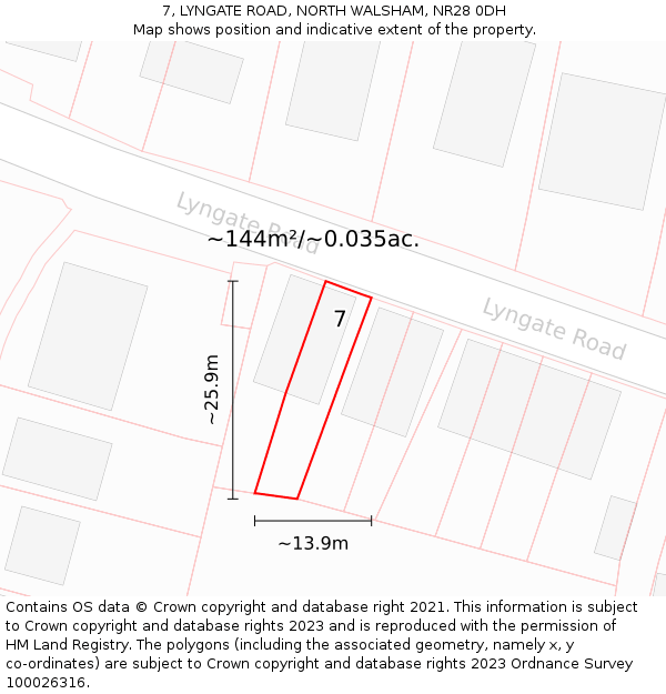 7, LYNGATE ROAD, NORTH WALSHAM, NR28 0DH: Plot and title map