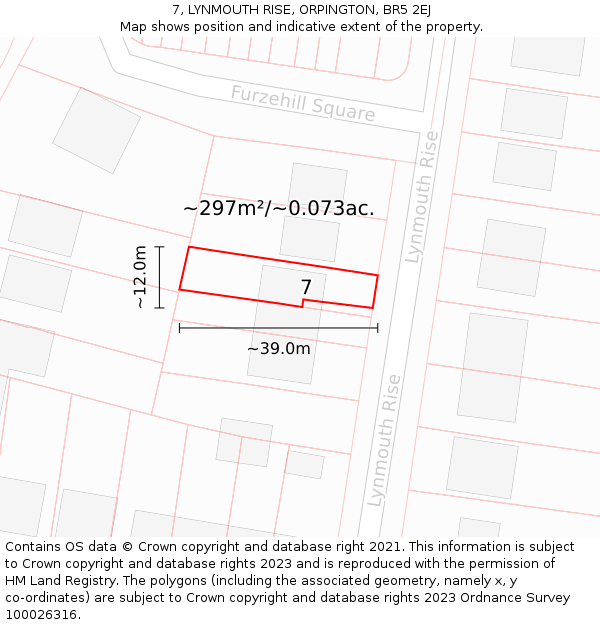 7, LYNMOUTH RISE, ORPINGTON, BR5 2EJ: Plot and title map