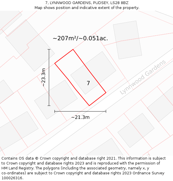 7, LYNNWOOD GARDENS, PUDSEY, LS28 8BZ: Plot and title map