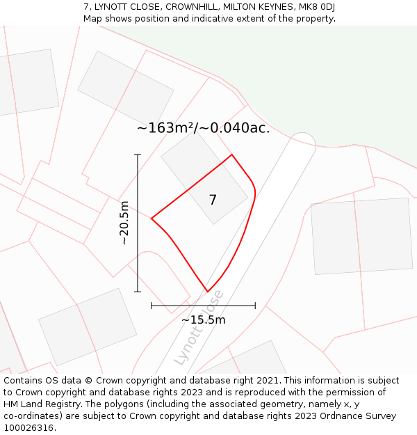 7, LYNOTT CLOSE, CROWNHILL, MILTON KEYNES, MK8 0DJ: Plot and title map