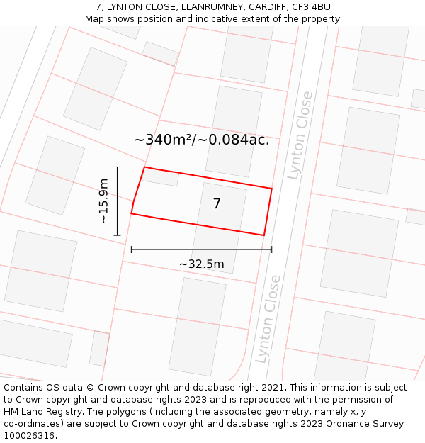7, LYNTON CLOSE, LLANRUMNEY, CARDIFF, CF3 4BU: Plot and title map