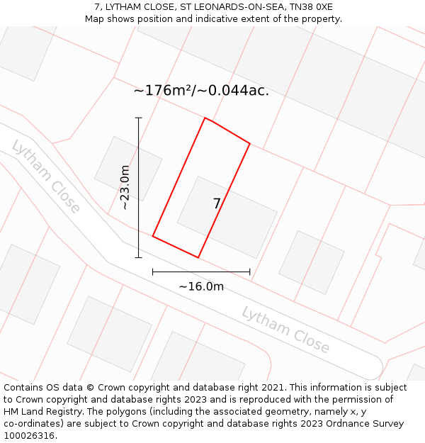 7, LYTHAM CLOSE, ST LEONARDS-ON-SEA, TN38 0XE: Plot and title map