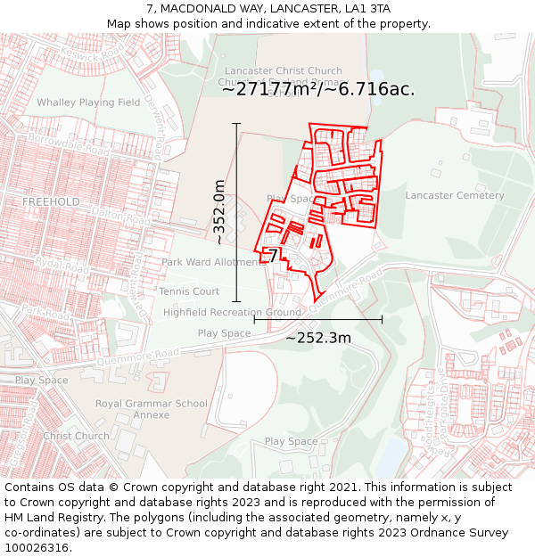 7, MACDONALD WAY, LANCASTER, LA1 3TA: Plot and title map