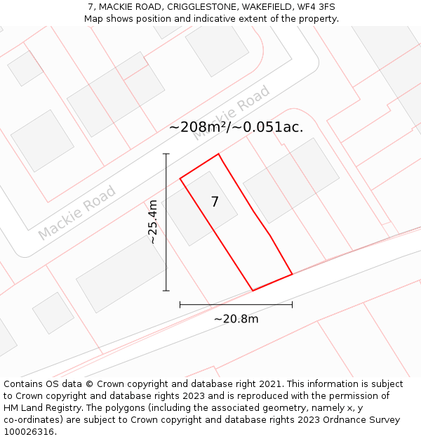 7, MACKIE ROAD, CRIGGLESTONE, WAKEFIELD, WF4 3FS: Plot and title map