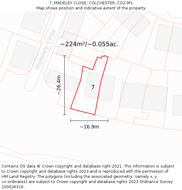 7, MADELEY CLOSE, COLCHESTER, CO2 9FL: Plot and title map