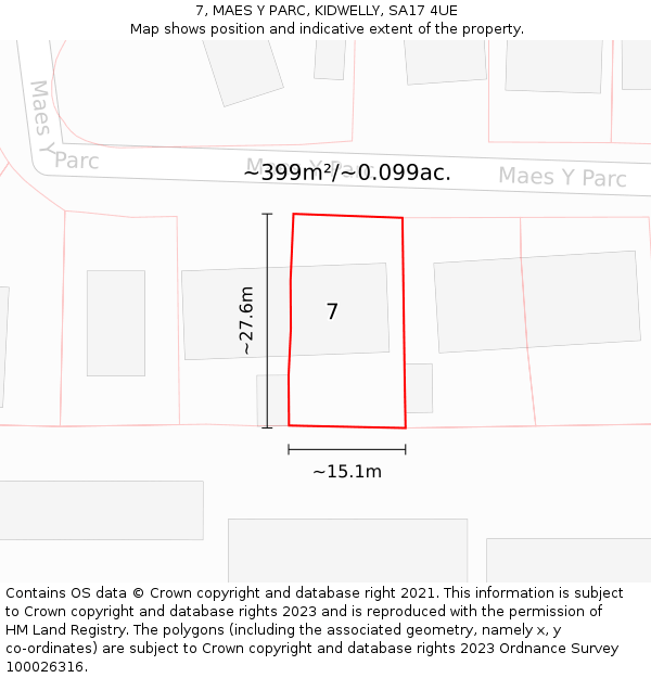 7, MAES Y PARC, KIDWELLY, SA17 4UE: Plot and title map