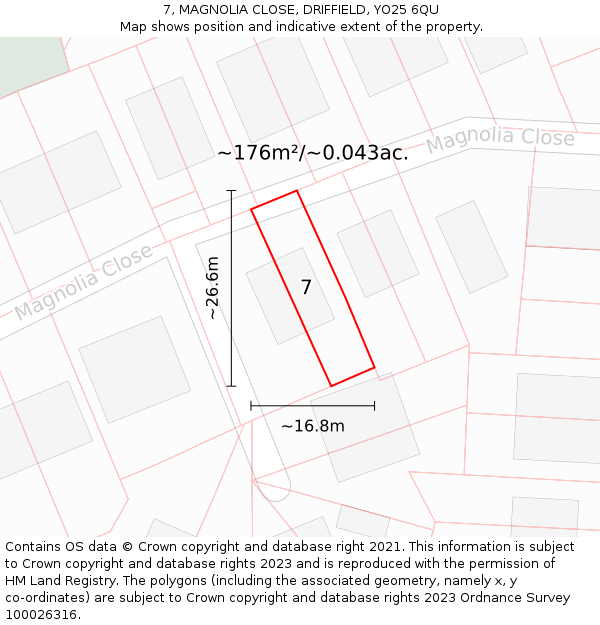 7, MAGNOLIA CLOSE, DRIFFIELD, YO25 6QU: Plot and title map