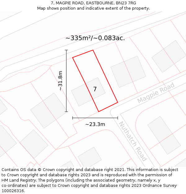 7, MAGPIE ROAD, EASTBOURNE, BN23 7RG: Plot and title map