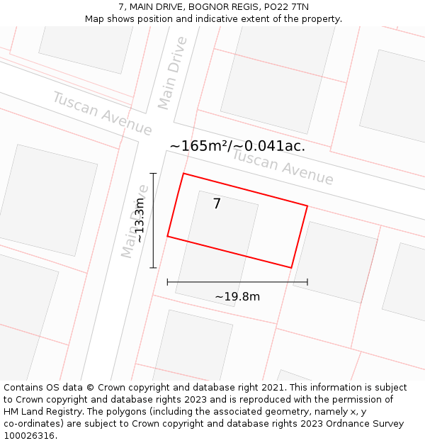 7, MAIN DRIVE, BOGNOR REGIS, PO22 7TN: Plot and title map