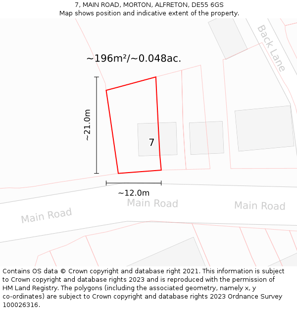 7, MAIN ROAD, MORTON, ALFRETON, DE55 6GS: Plot and title map