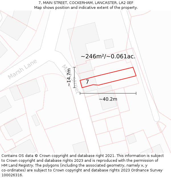 7, MAIN STREET, COCKERHAM, LANCASTER, LA2 0EF: Plot and title map
