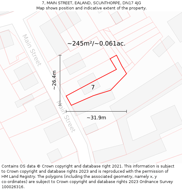 7, MAIN STREET, EALAND, SCUNTHORPE, DN17 4JG: Plot and title map