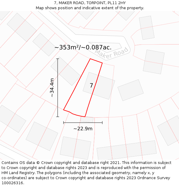 7, MAKER ROAD, TORPOINT, PL11 2HY: Plot and title map