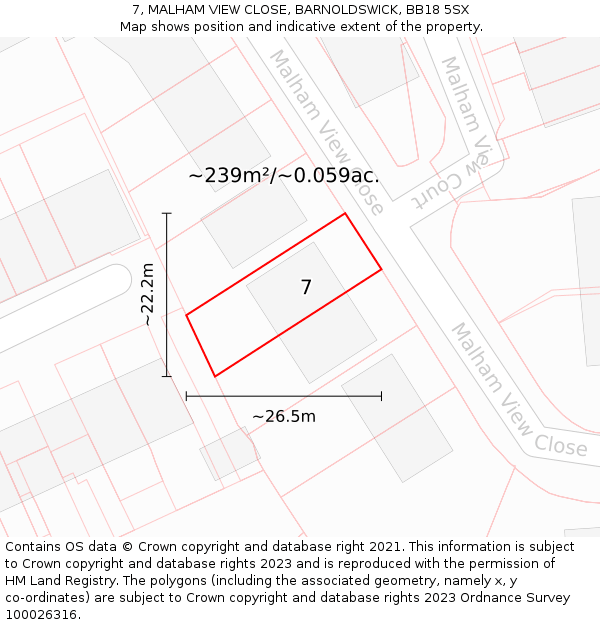 7, MALHAM VIEW CLOSE, BARNOLDSWICK, BB18 5SX: Plot and title map