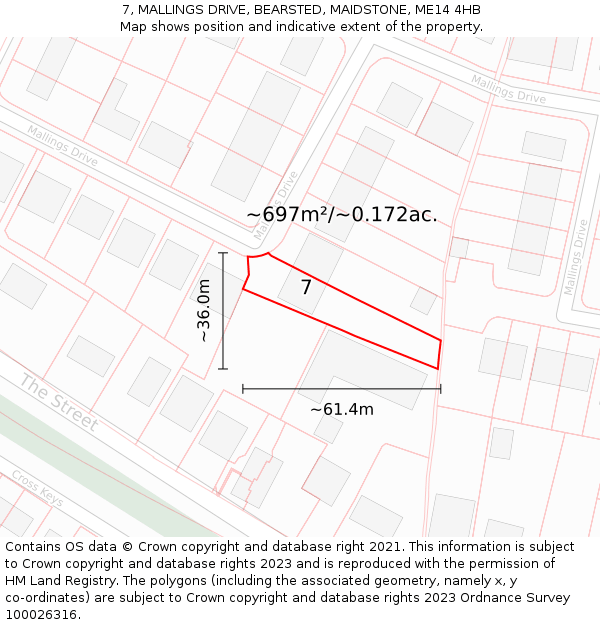 7, MALLINGS DRIVE, BEARSTED, MAIDSTONE, ME14 4HB: Plot and title map