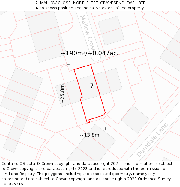 7, MALLOW CLOSE, NORTHFLEET, GRAVESEND, DA11 8TF: Plot and title map