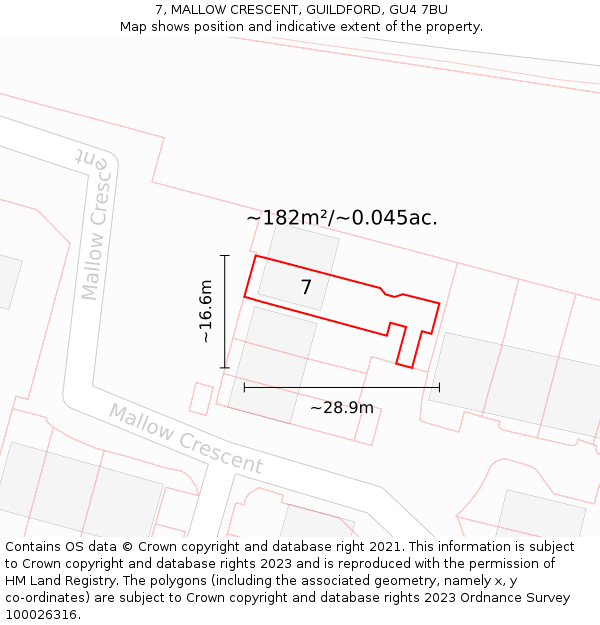 7, MALLOW CRESCENT, GUILDFORD, GU4 7BU: Plot and title map