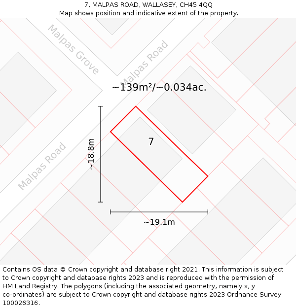 7, MALPAS ROAD, WALLASEY, CH45 4QQ: Plot and title map