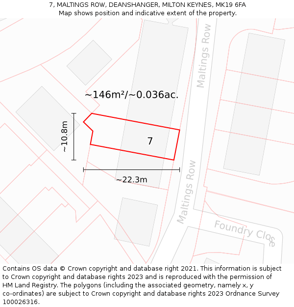 7, MALTINGS ROW, DEANSHANGER, MILTON KEYNES, MK19 6FA: Plot and title map
