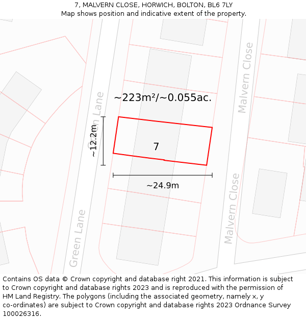 7, MALVERN CLOSE, HORWICH, BOLTON, BL6 7LY: Plot and title map