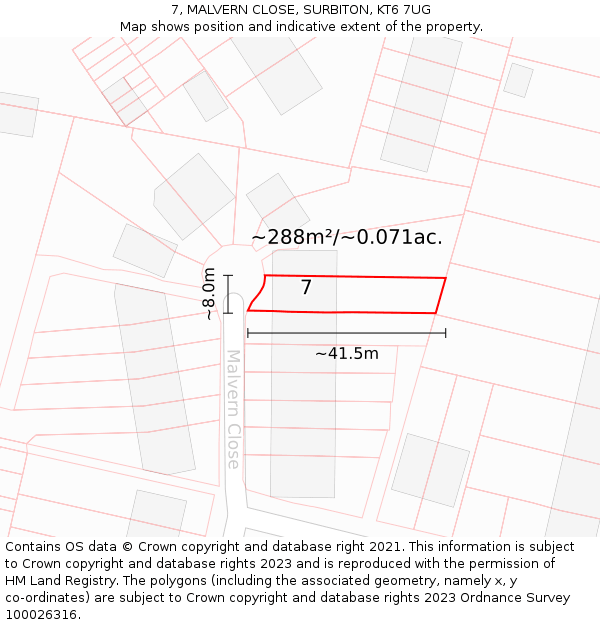 7, MALVERN CLOSE, SURBITON, KT6 7UG: Plot and title map