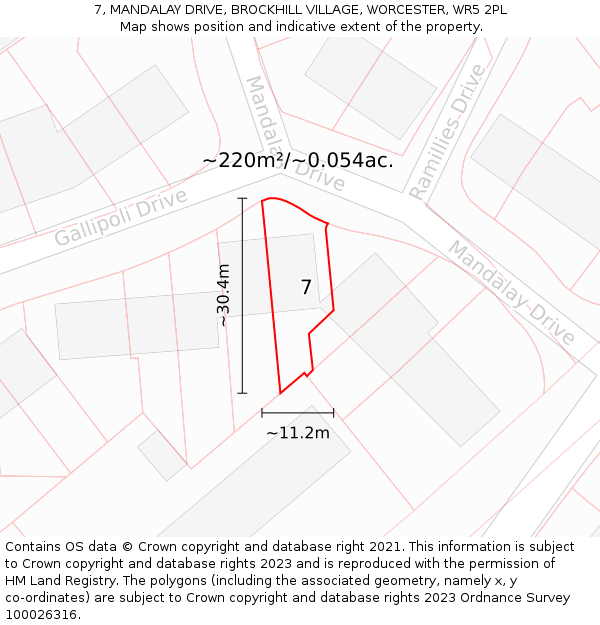 7, MANDALAY DRIVE, BROCKHILL VILLAGE, WORCESTER, WR5 2PL: Plot and title map