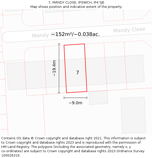 7, MANDY CLOSE, IPSWICH, IP4 5JE: Plot and title map