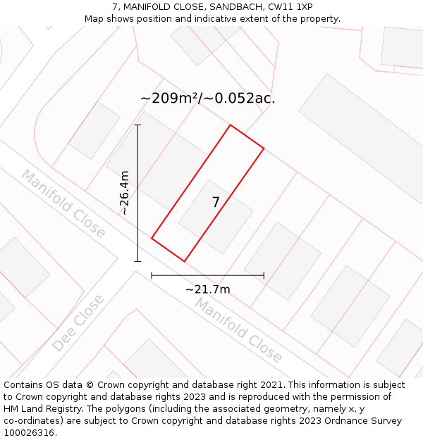 7, MANIFOLD CLOSE, SANDBACH, CW11 1XP: Plot and title map